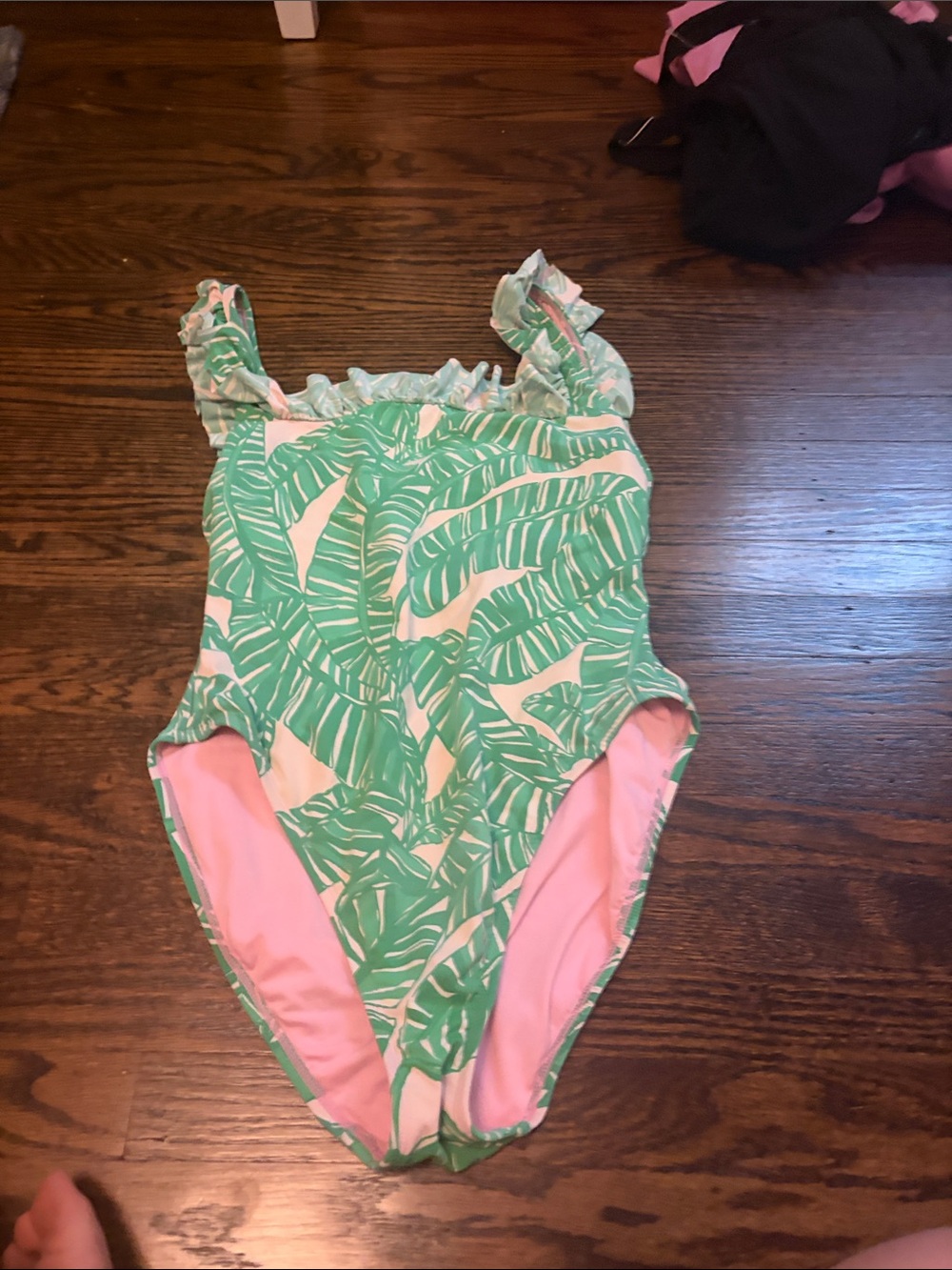 Lilly Pulitzer Green Leaf Print One-Piece Swimsuit with Pink Lining